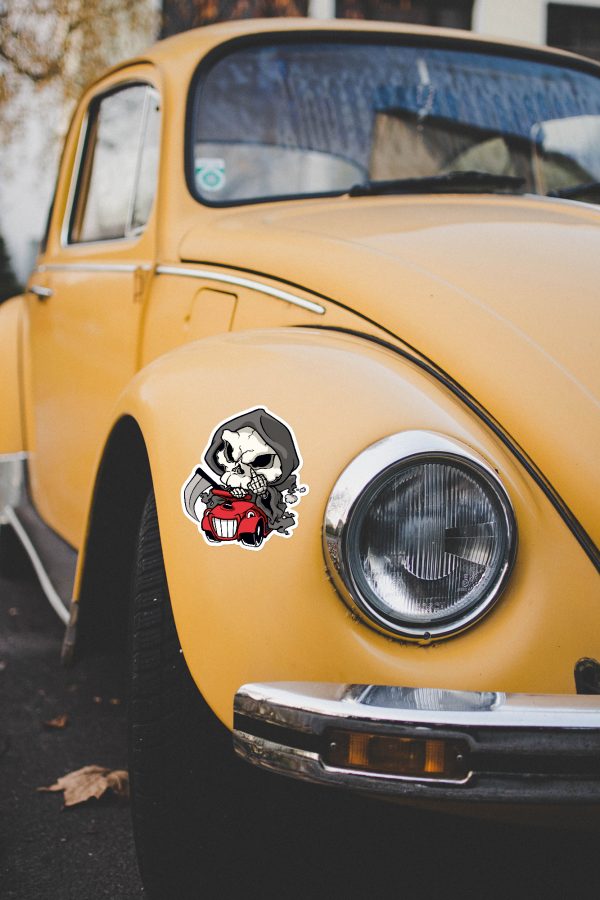 Beispiel Aufkleber Bobbycar mit Tod / Comicstyle
